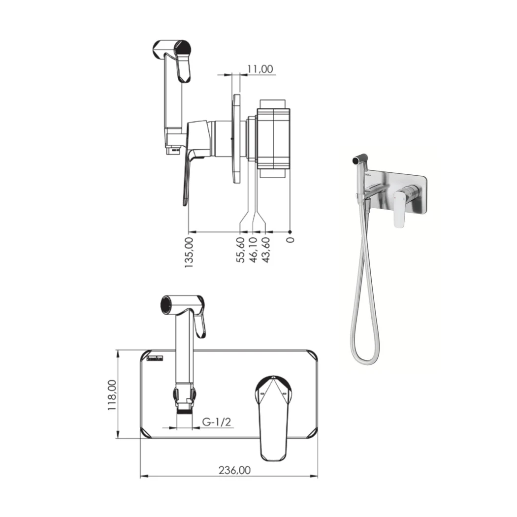 Alia Shut-off Set - Dual Water Inlet technical drawing