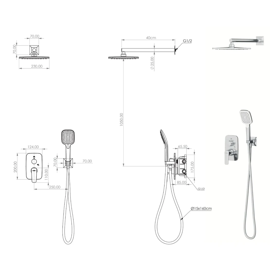 Anka Mix 2 Way Shower System technical drawing