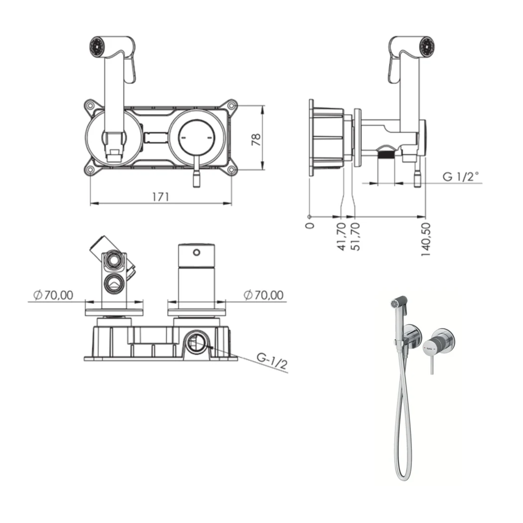 Atlas Tera Shut-off Set - Dual Water Inlet technical drawing