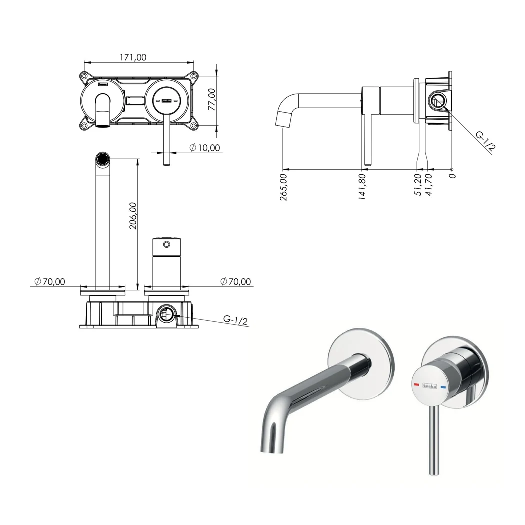 Atlas Concealed Bathroom Sink Faucet technical drawing