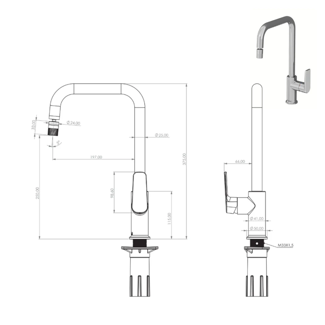 Carmela Functional Kitchen Sink Faucet technical drawing