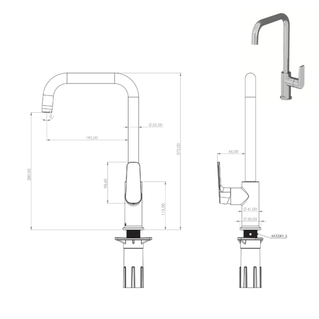 Carmela Kitchen Sink Faucet technical drawing