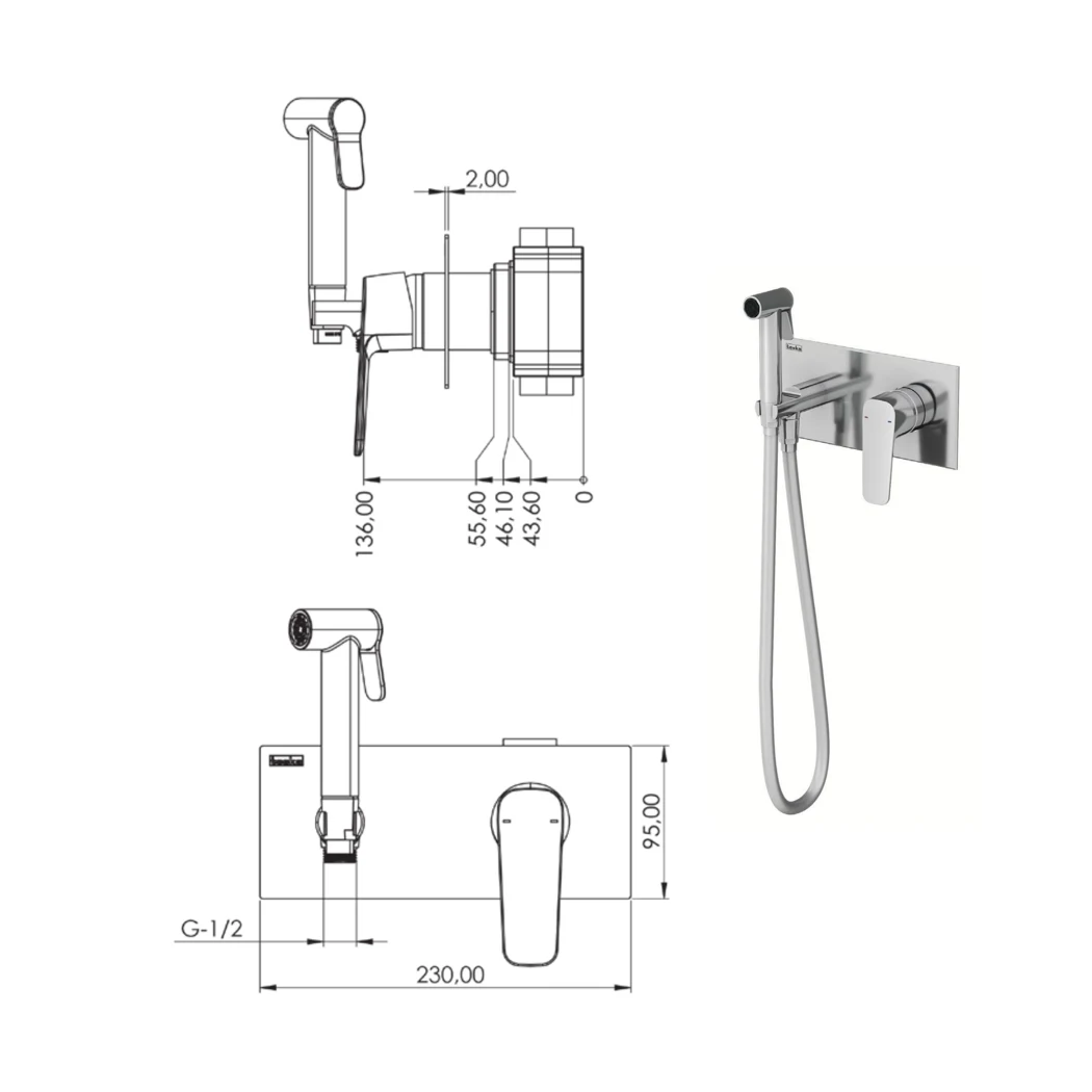 Elsa Pro Shut-off Set - Dual Water Inlet technical drawing