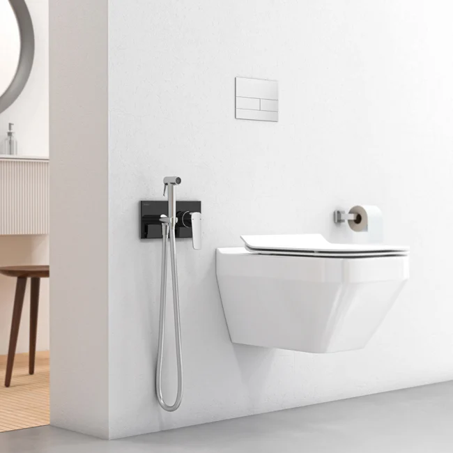 Elsa Shut-off Set - Dual Water Inlet Matte Chrome Black Glass — view 2