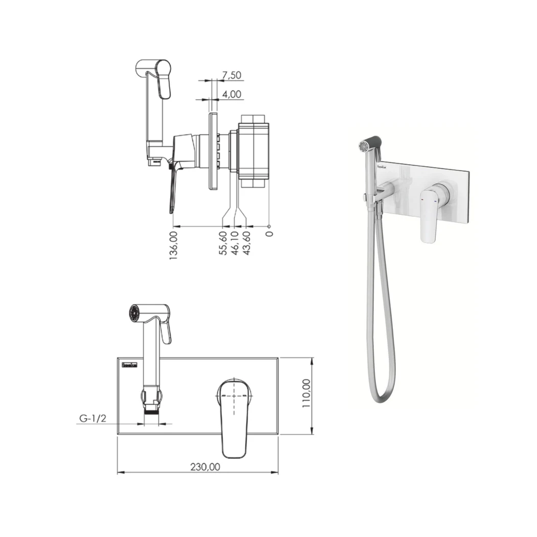 Elsa Shut-off Set - Dual Water Inlet technical drawing