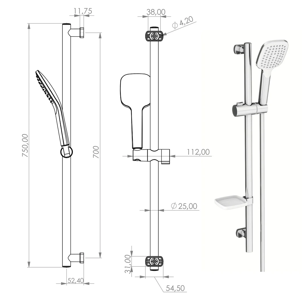 Ganj Shower Column Veno Hand Shower technical drawing