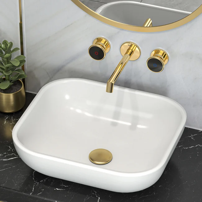 Grande Shine Concealed Bathroom Sink Faucet Chrome Black Glass — view 2