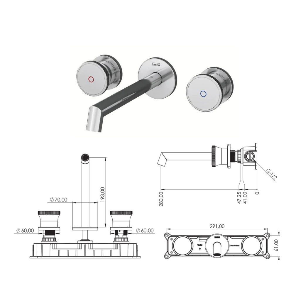 Grande Shine Concealed Bathroom Sink Faucet technical drawing