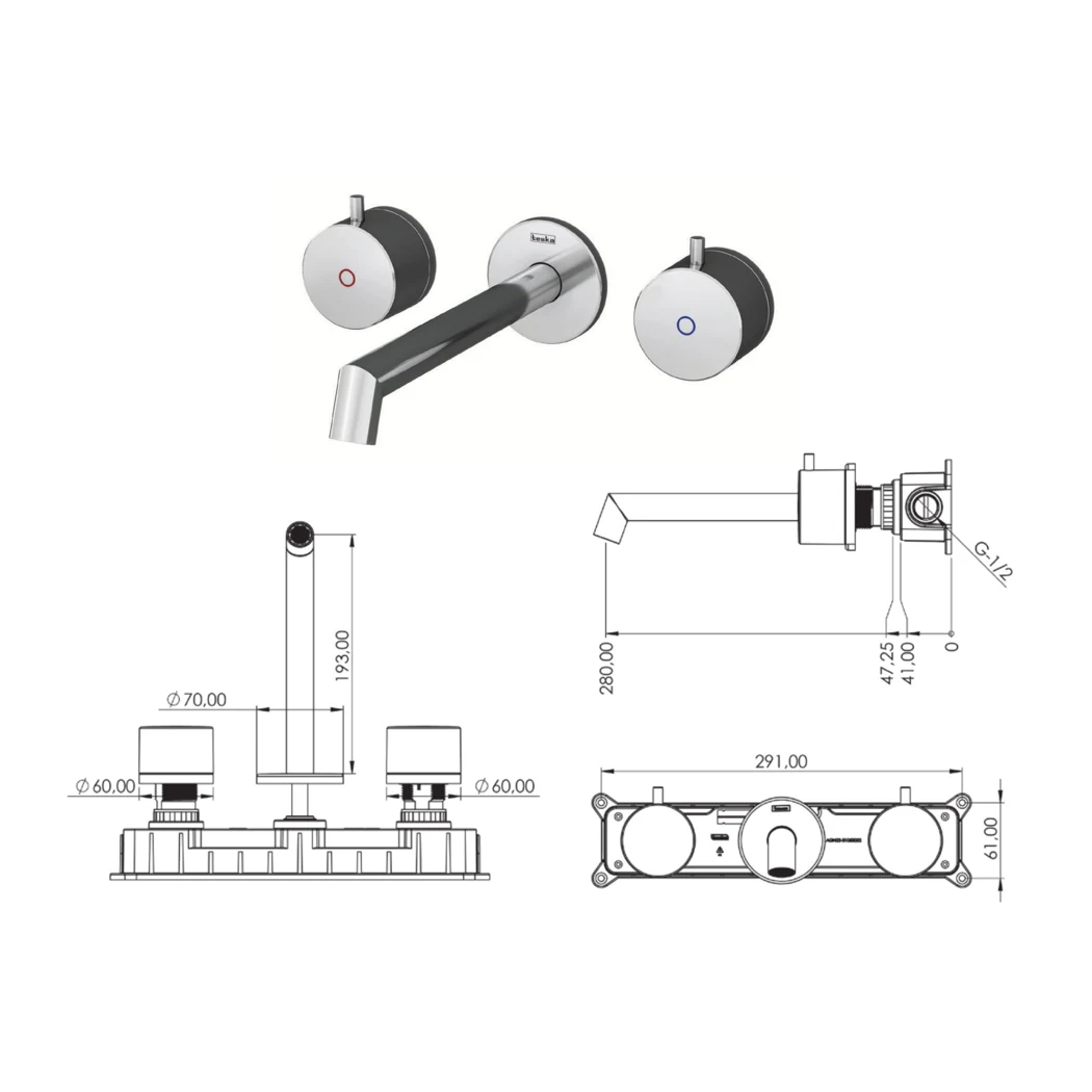 Grande Concealed Bathroom Sink Faucet technical drawing