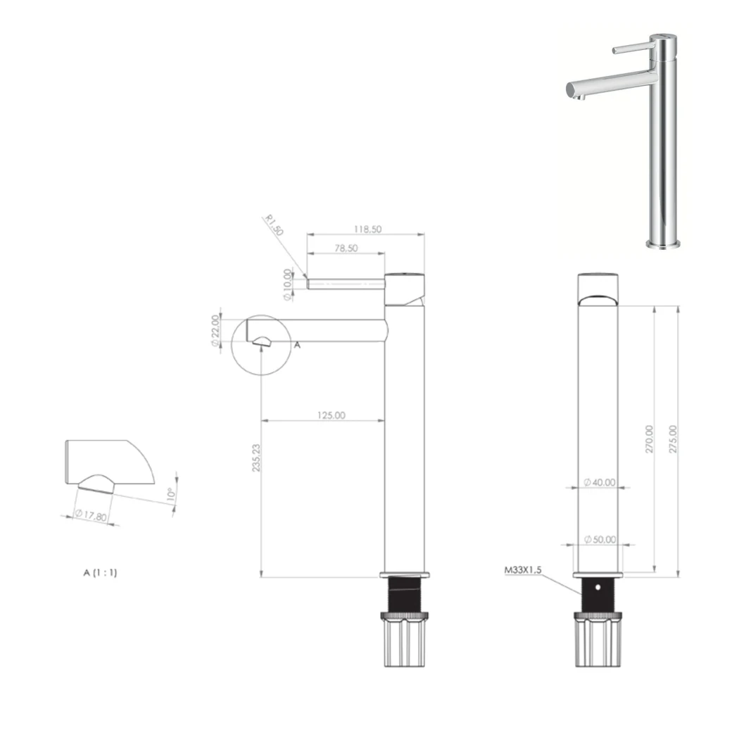 Henza Leo L Bathroom Sink Faucet technical drawing