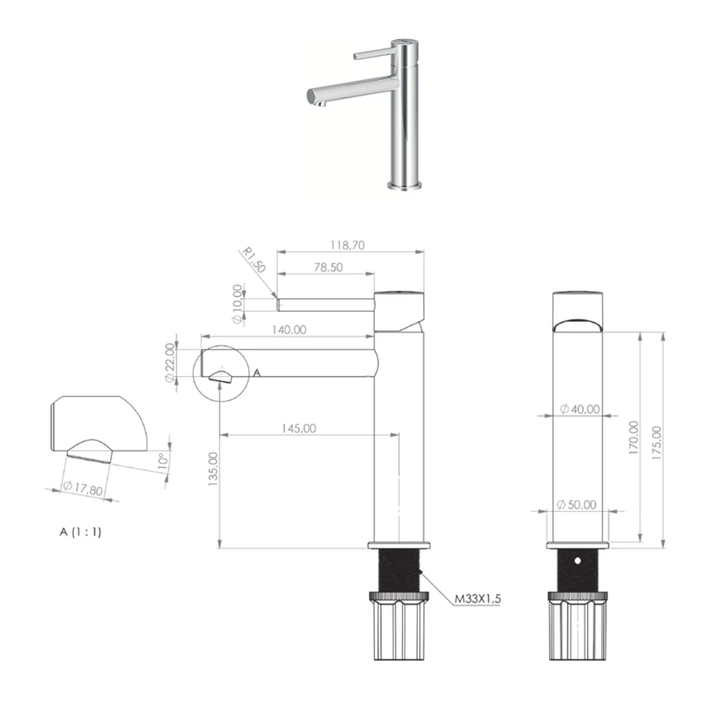 Henza Leo S Bathroom Sink Faucet technical drawing
