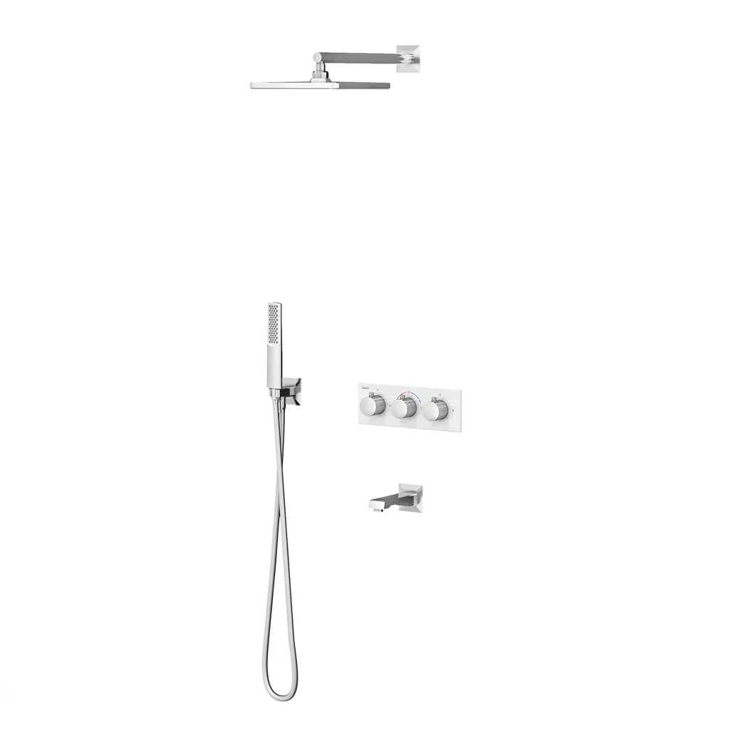 Lande Thermostatic 3 Way Shower System Chrome White Glass