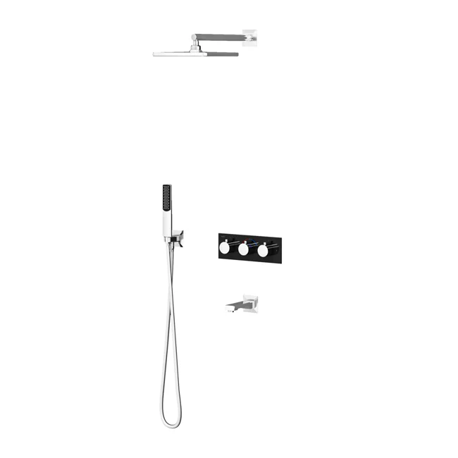 Lande Thermostatic 3 Way Shower System Chrome Black Glass