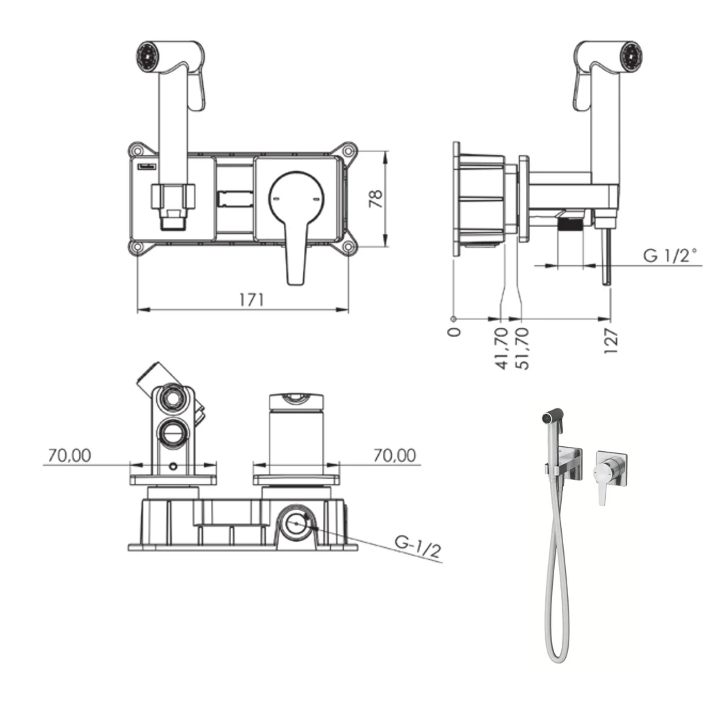 Liva Tera Shut-off Set - Dual Water Inlet technical drawing