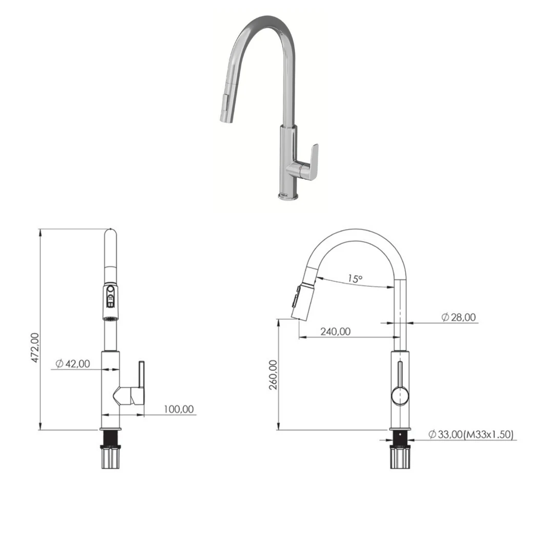 Mimoza Kitchen Sink Faucet technical drawing