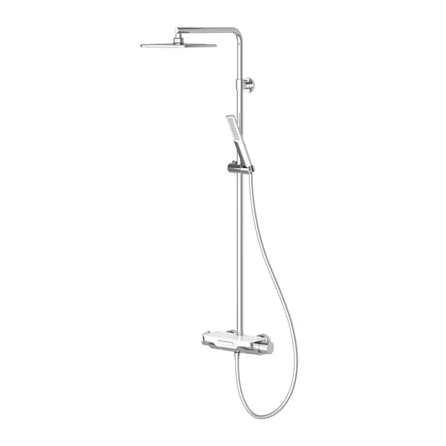Perla Thermostatic 3 Way Shower System Chrome White Glass