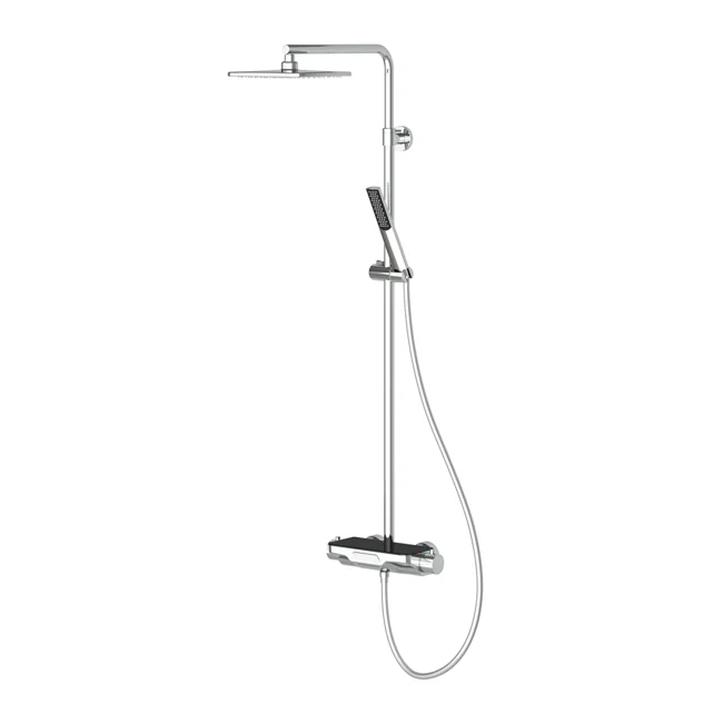 Perla Thermostatic 3 Way Shower System Chrome Black Glass
