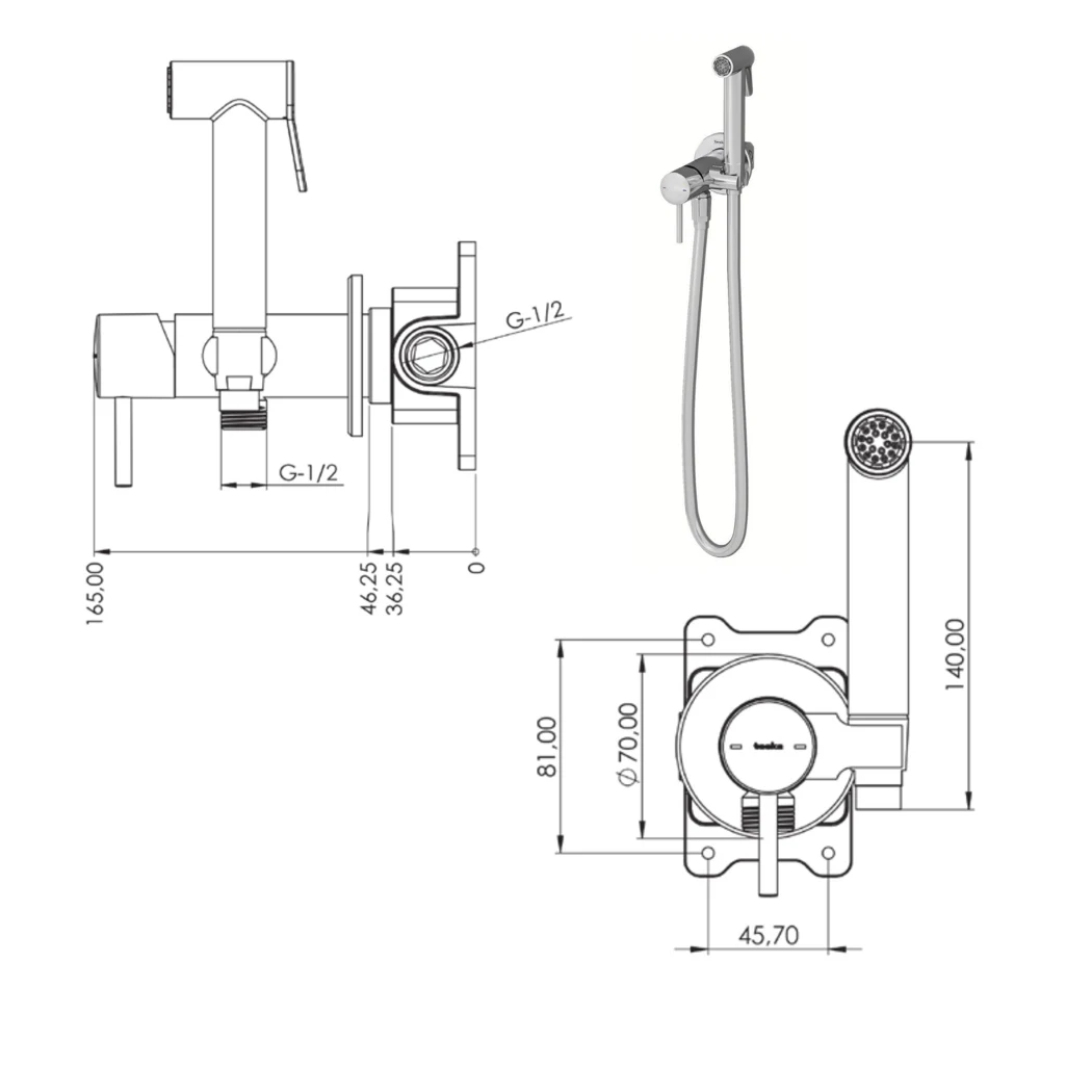 Pulito Shut-off Set - Dual Water Inlet technical drawing