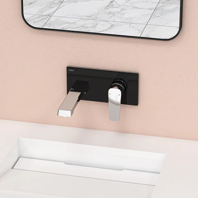 Quasar Concealed Bathroom Sink Faucet Chrome Black Glass — view 2