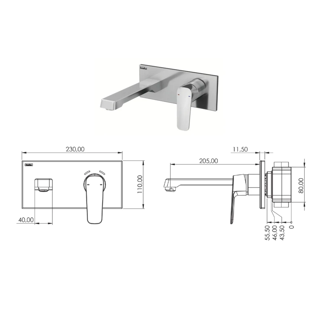 Quasar Concealed Bathroom Sink Faucet technical drawing