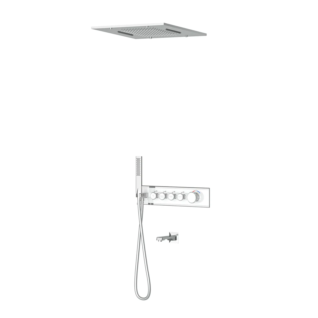 Shine Thermostatic 4 Way Shower System With Spout Chrome White Glass