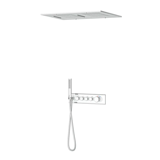 Shine Thermostatic 4 Way Shower System Chrome White Glass