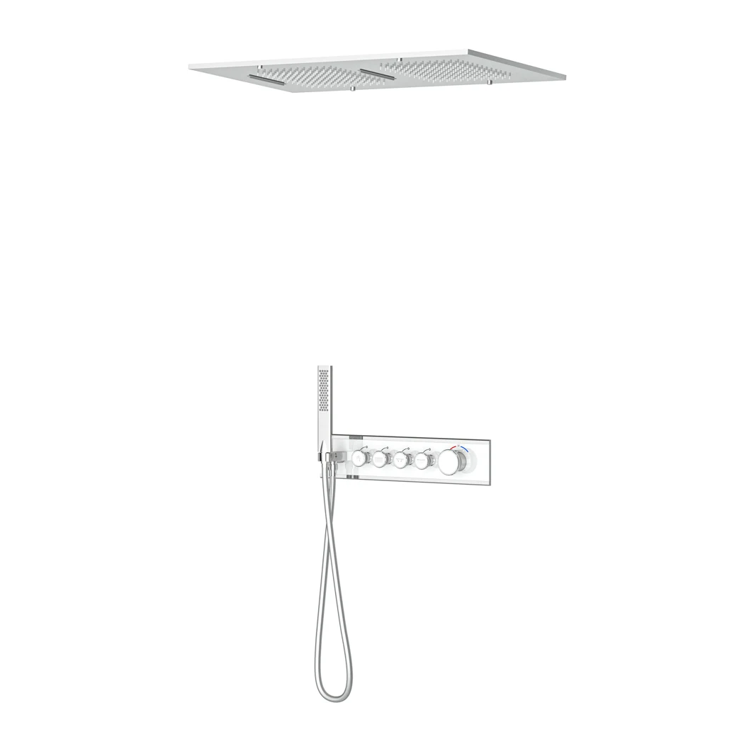 Shine Thermostatic 4 Way Shower System Chrome White Glass