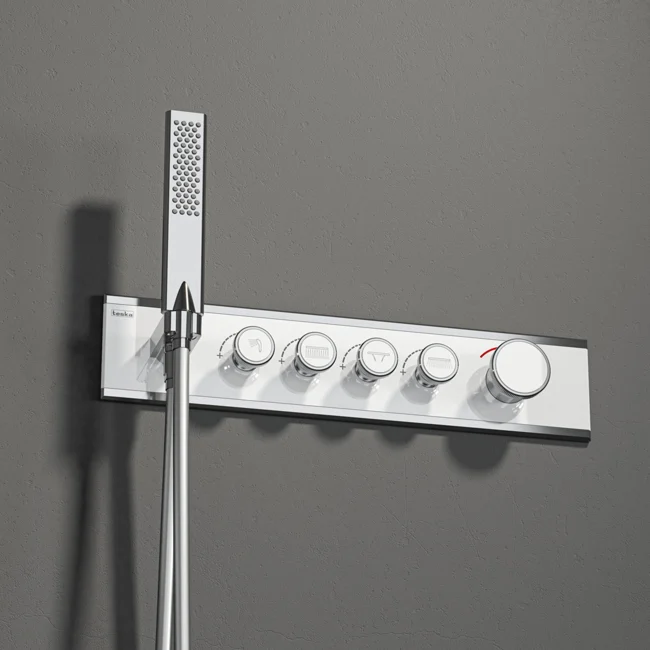 Shine Thermostatic 4 Way Shower System Chrome White Glass — view 2