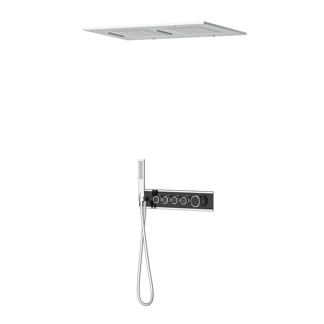 Shine Thermostatic 4 Way Shower System Chrome Black Glass