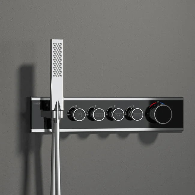 Shine Thermostatic 4 Way Shower System Chrome Black Glass — view 2