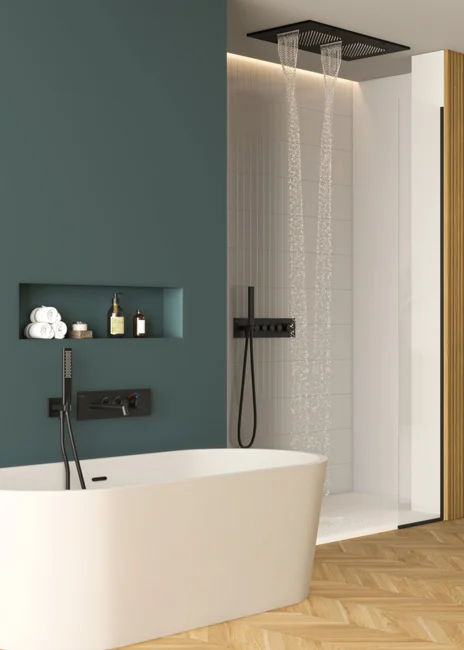 Shine Thermostatic 4 Way Shower System Chrome Black Glass — view 3