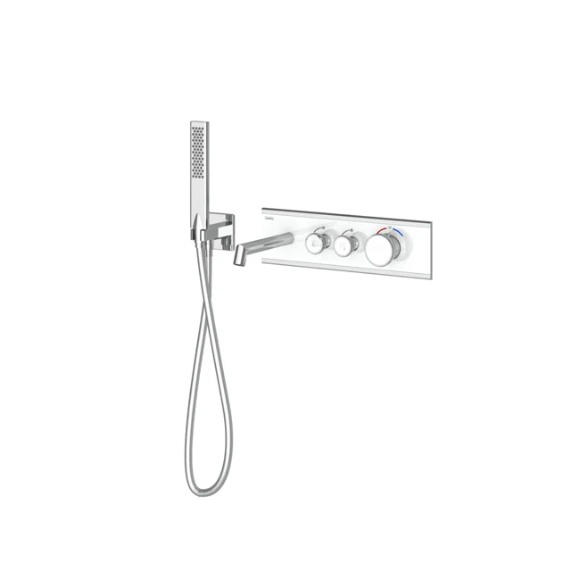 Shine Calix Thermostatic 2 Way Bathtub System Chrome White Glass
