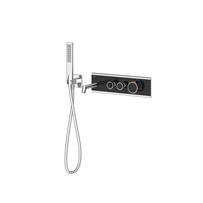 Shine Calix Thermostatic 2 Way Bathtub System Chrome Black Glass