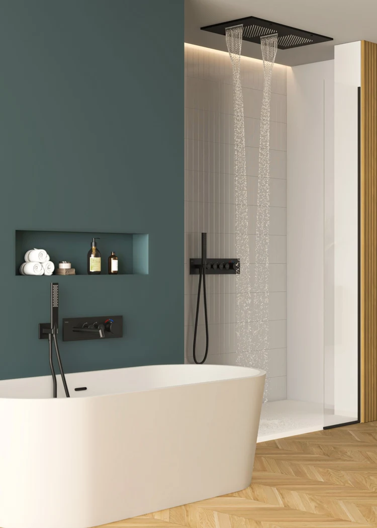 Shine Calix Thermostatic 2 Way Bathtub System Matte Black