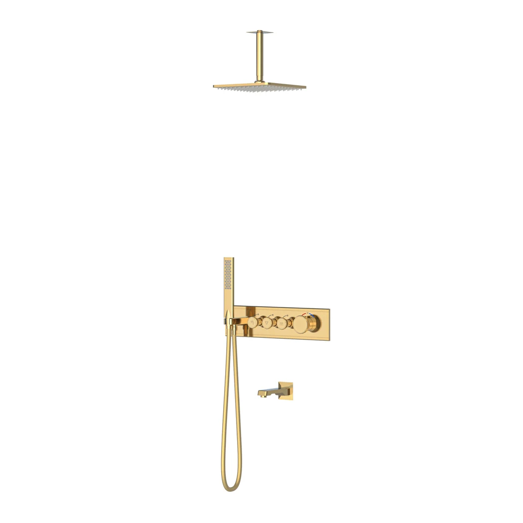 Shine Thermostatic 3 Way Shower System With Spout Gold (PVD)