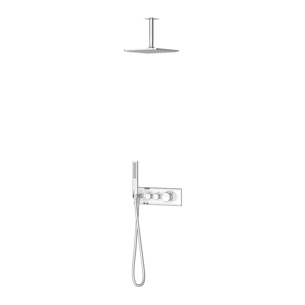 Shine Thermostatic 2 Way Shower System Chrome White Glass