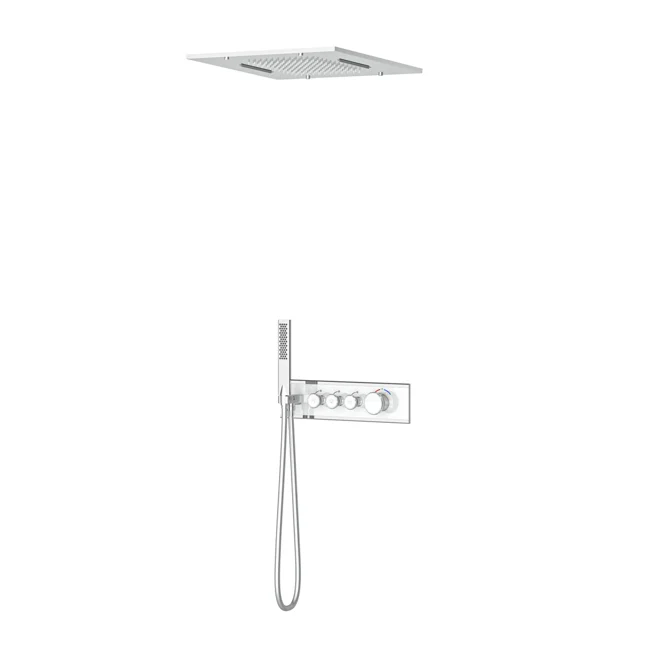 Shine Thermostatic 3 Way Shower System Chrome White Glass