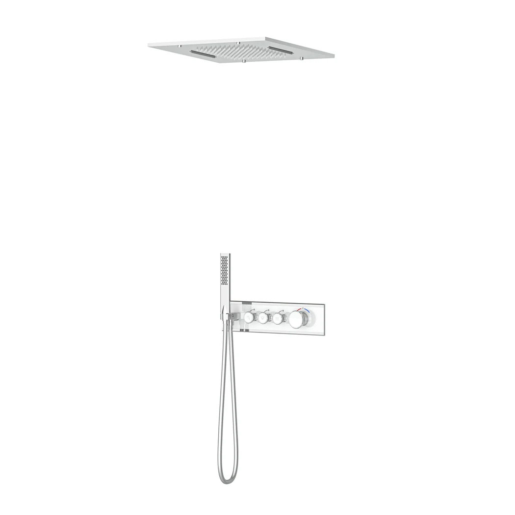 Shine Thermostatic 3 Way Shower System Chrome White Glass