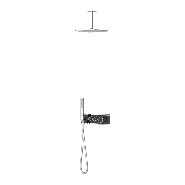 Shine Thermostatic 2 Way Shower System Chrome Black Glass