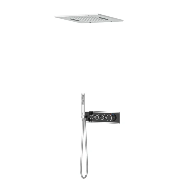 Shine Thermostatic 3 Way Shower System Chrome Black Glass