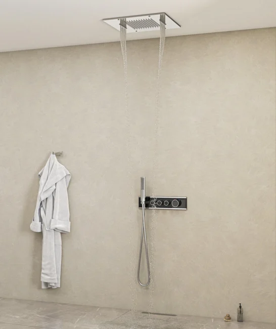 Shine Thermostatic 3 Way Shower System Chrome Black Glass — view 2