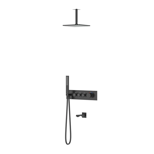 Shine Thermostatic 3 Way Shower System With Spout Matte Black
