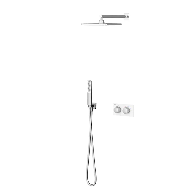 Teona Thermostatic 2 Way Shower System Chrome White Glass
