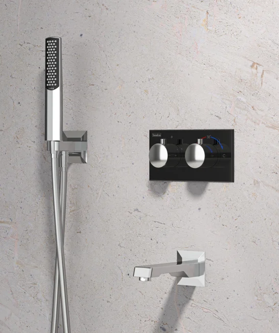 Teona Thermostatic 2 Way Shower System Chrome White Glass — view 2