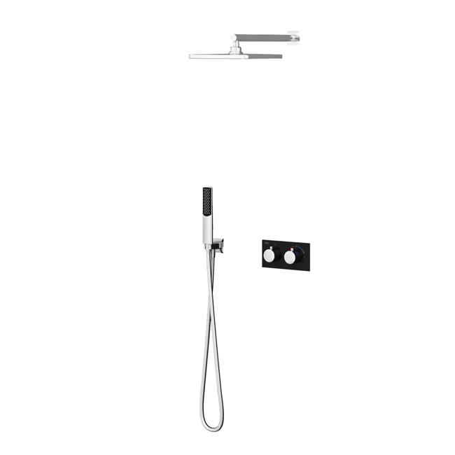 Teona Thermostatic 2 Way Shower System Chrome Black Glass