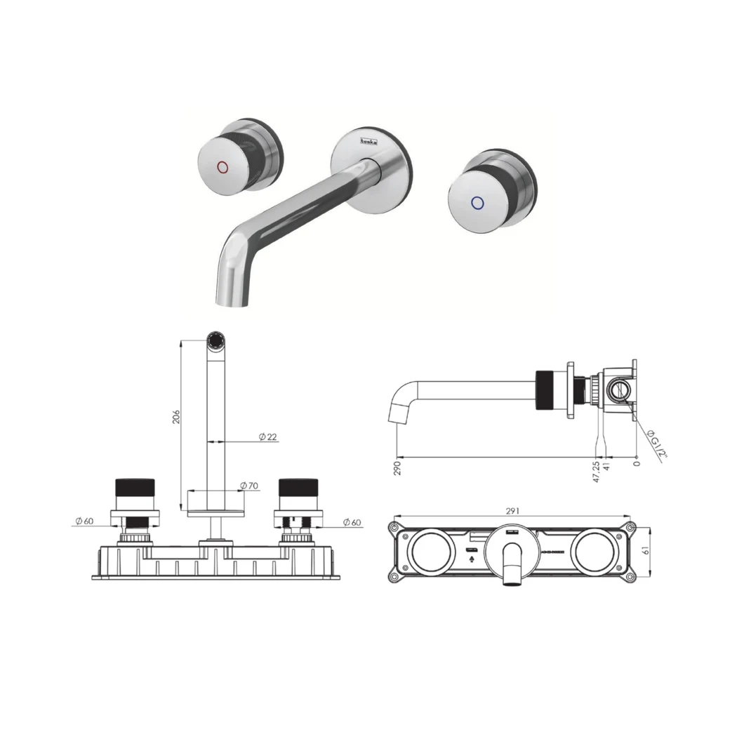 Tria Concealed Bathroom Sink Faucet technical drawing