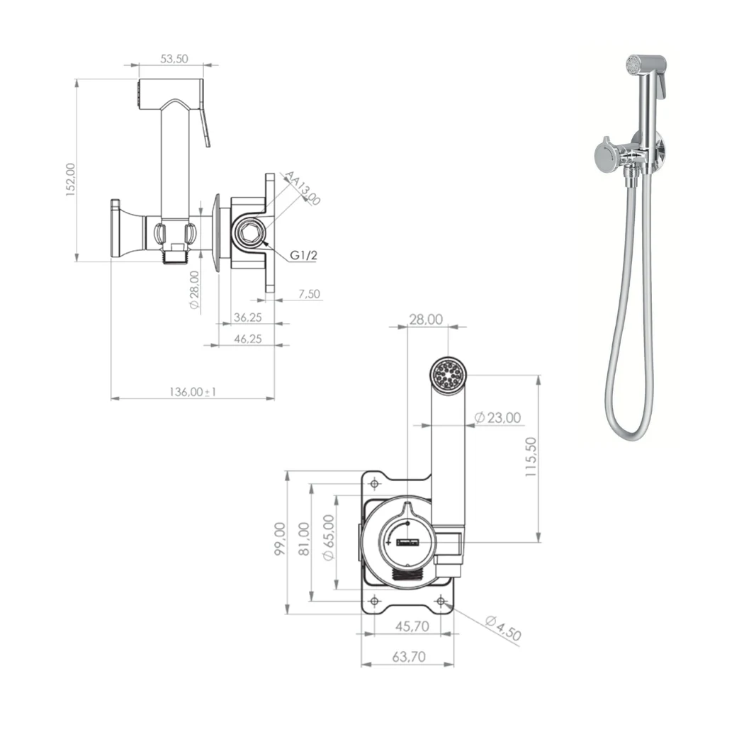 Turn Shut-off Set - Single Water Inlet technical drawing