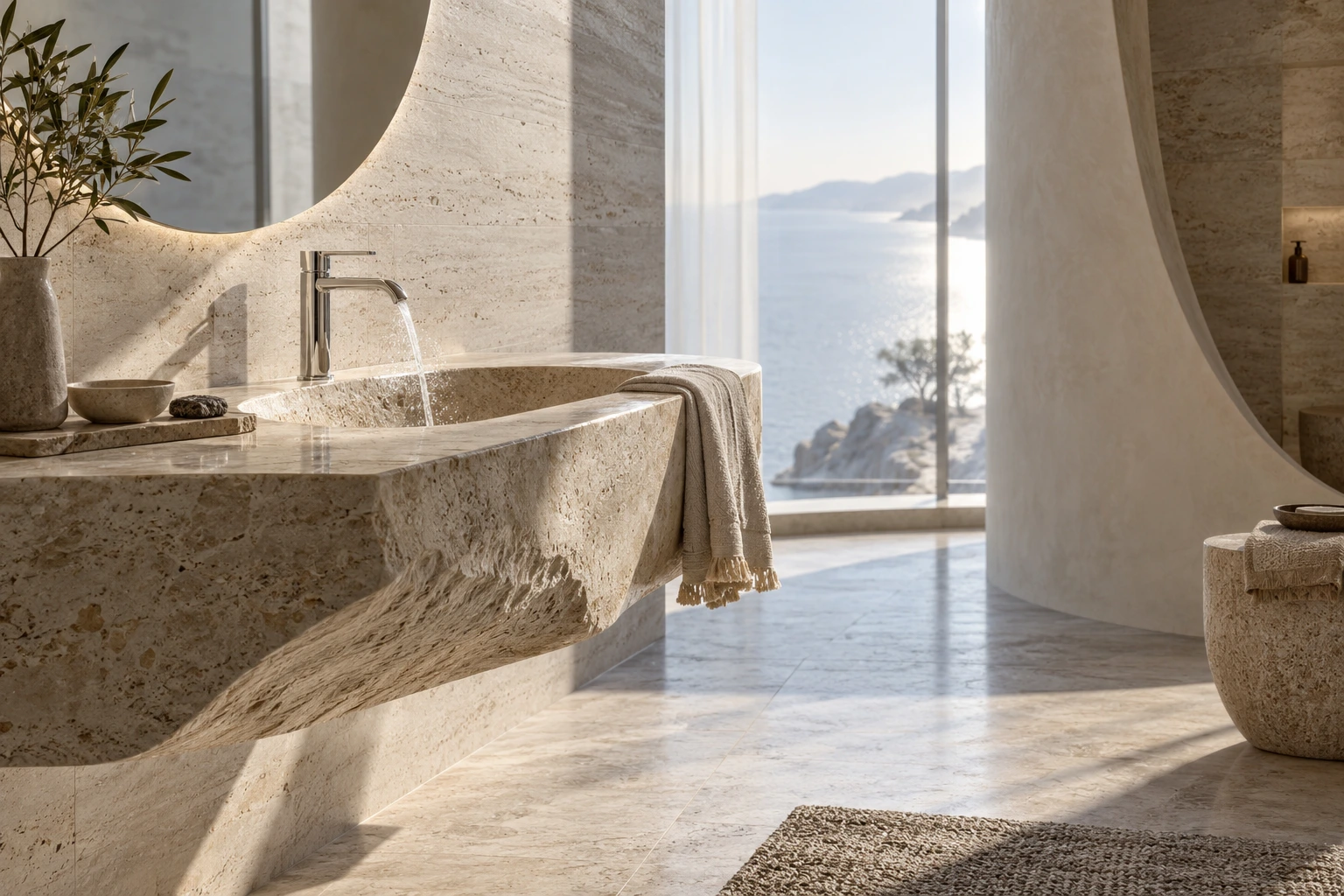 Bathroom inspiration with natural stone and light