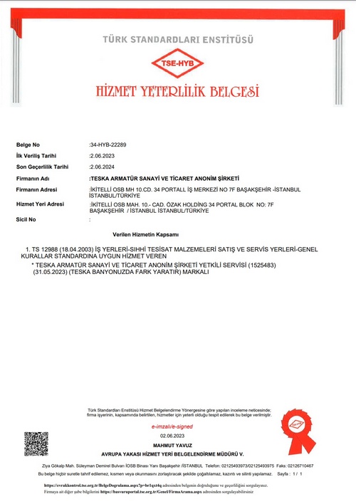TESKA - TSE Hizmet Yeterlilik Belgesi